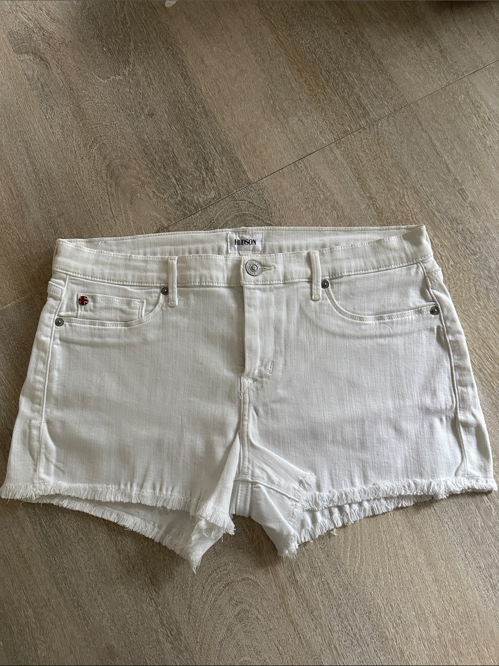 Hudson Jeans White Frayed Hem Denim Shorts